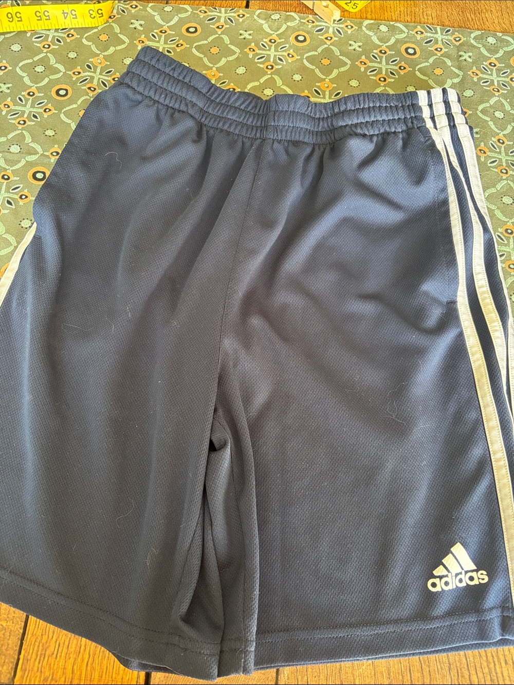 adidas Navy Blue Athletic Shorts with White Side Stripes